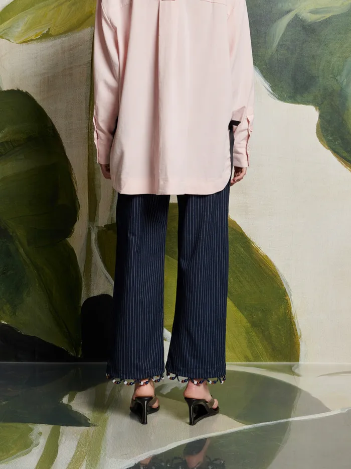 Women Ghospell Flynn Stripe Trousers Navy Blue Sister Jane Bottoms