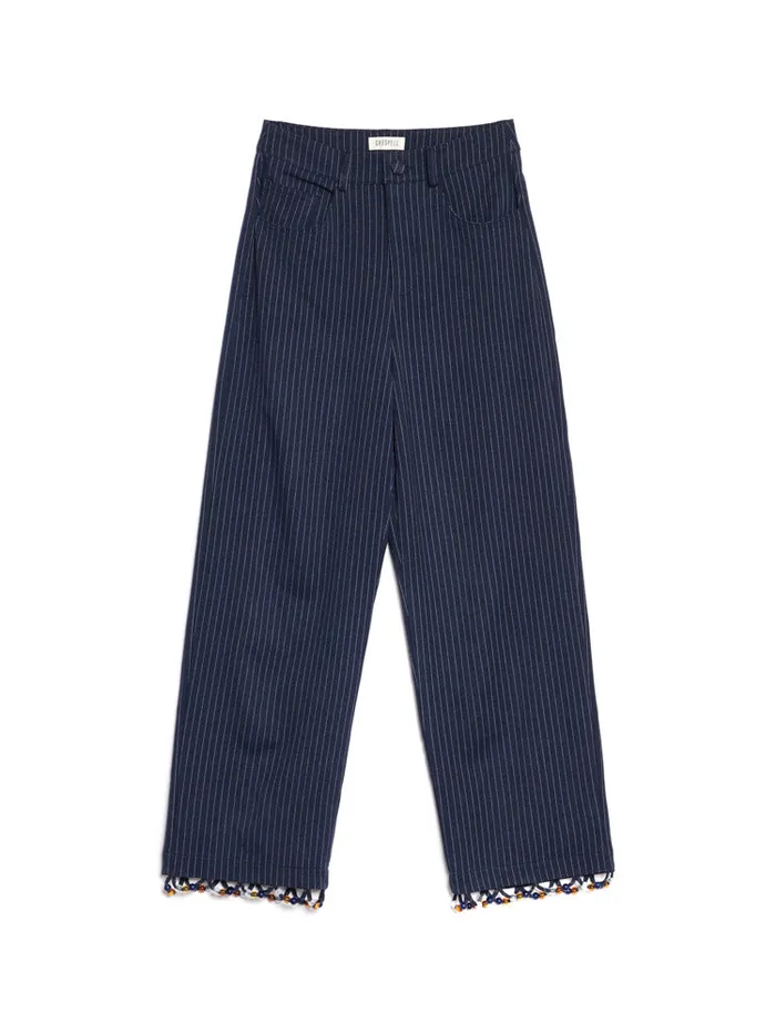 Women Ghospell Flynn Stripe Trousers Navy Blue Sister Jane Bottoms