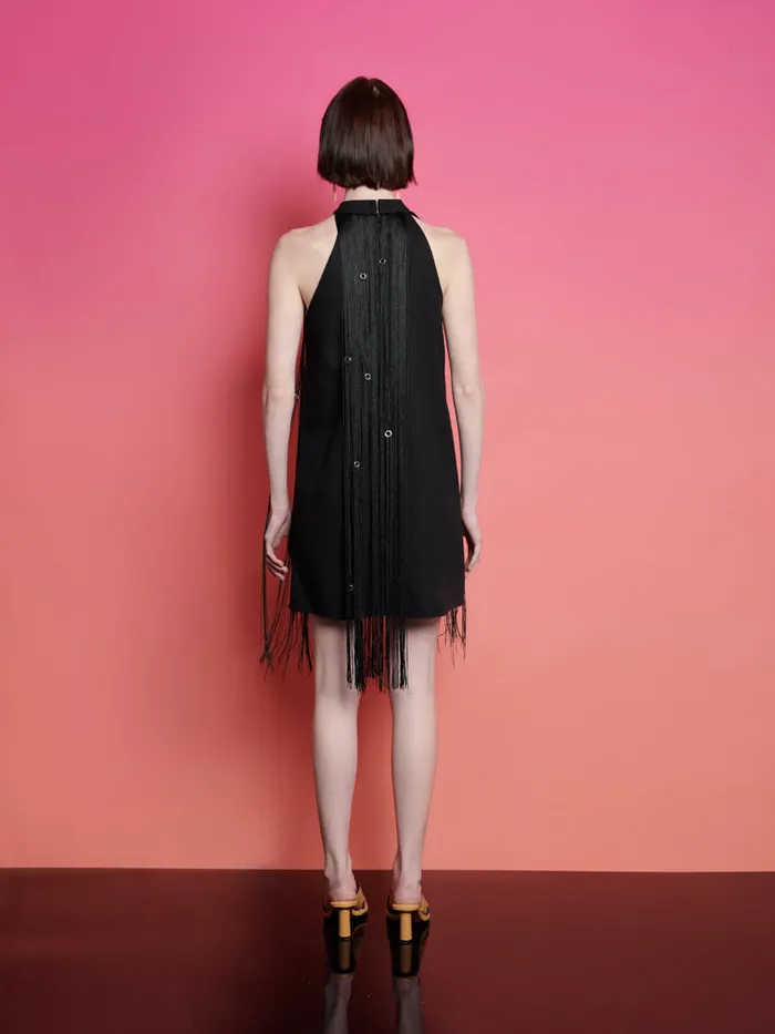 Women Ghospell Frida Fringe Mini Dress Coal Black Sister Jane Dresses