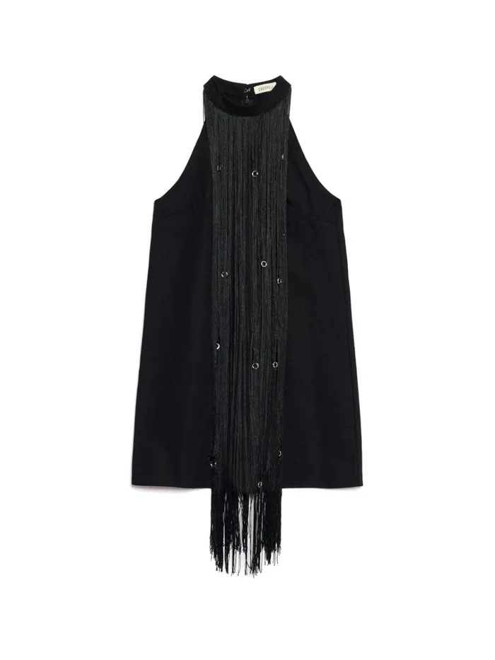 Women Ghospell Frida Fringe Mini Dress Coal Black Sister Jane Dresses