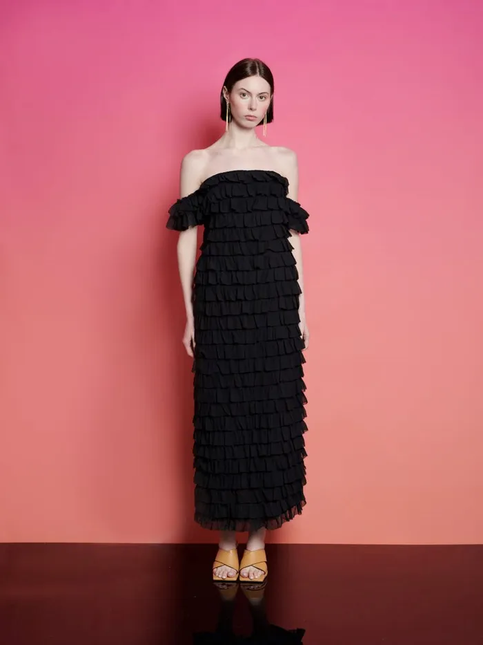 Women Ghospell Jada Ruffle Bandeau Dress Coal Black Sister Jane Dresses
