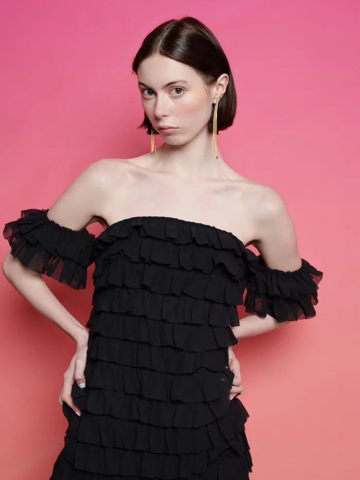 Women Ghospell Jada Ruffle Bandeau Dress Coal Black Sister Jane Dresses