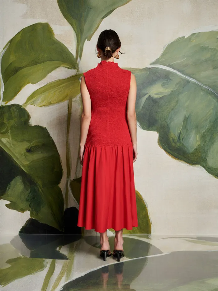 Women Ghospell Kali Shirred Midi Dress Vermillon Red Sister Jane Dresses