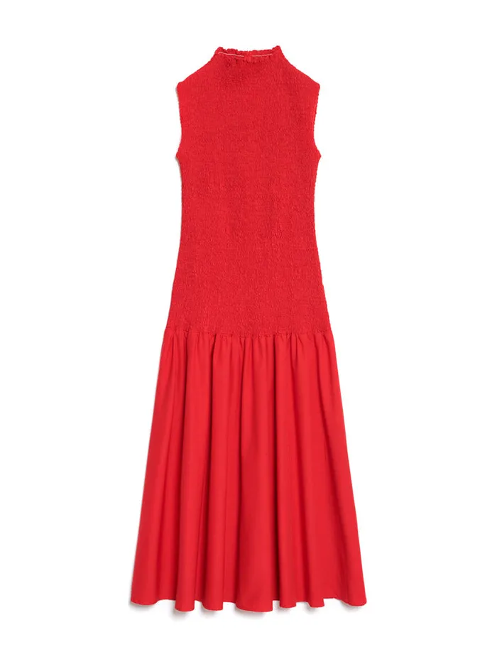 Women Ghospell Kali Shirred Midi Dress Vermillon Red Sister Jane Dresses