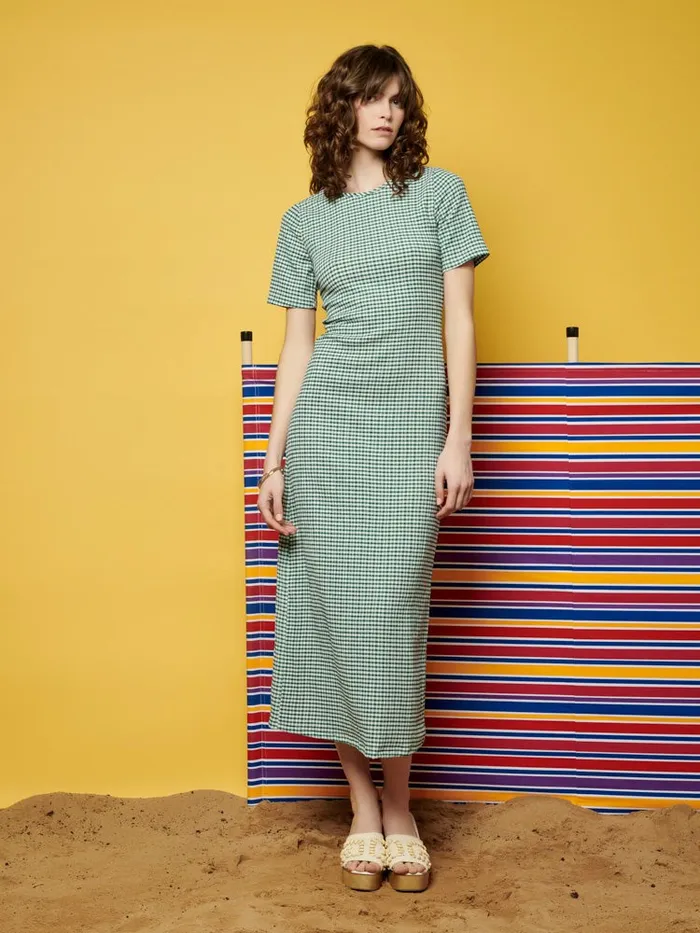 Women Ghospell Leila Check Midi Dress Envy Green Sister Jane Dresses