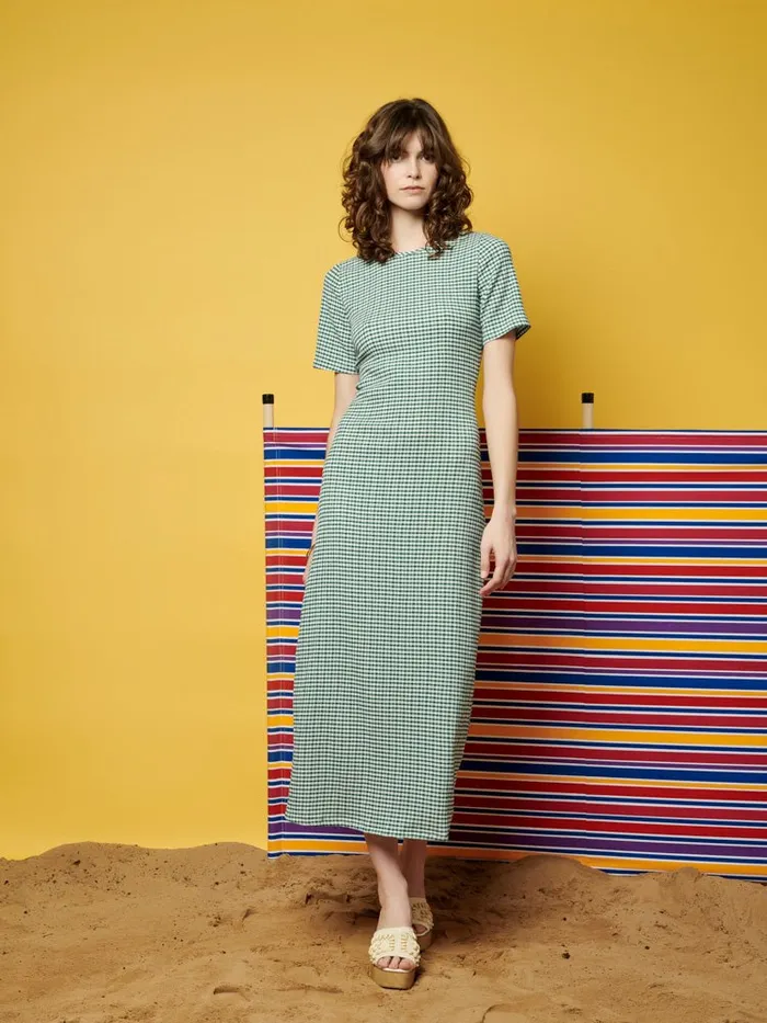 Women Ghospell Leila Check Midi Dress Envy Green Sister Jane Dresses