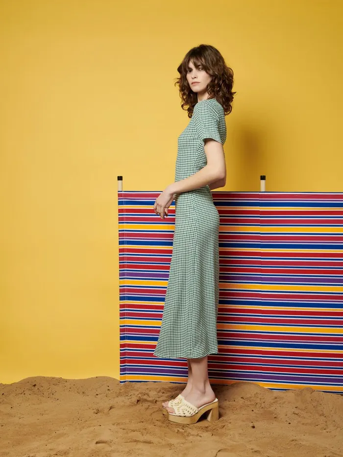 Women Ghospell Leila Check Midi Dress Envy Green Sister Jane Dresses