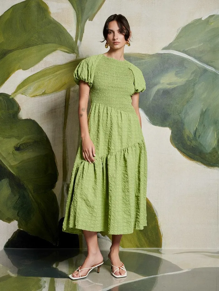 Women Ghospell Lia Asymmetric Midi Dress Bright Green Sister Jane Dresses
