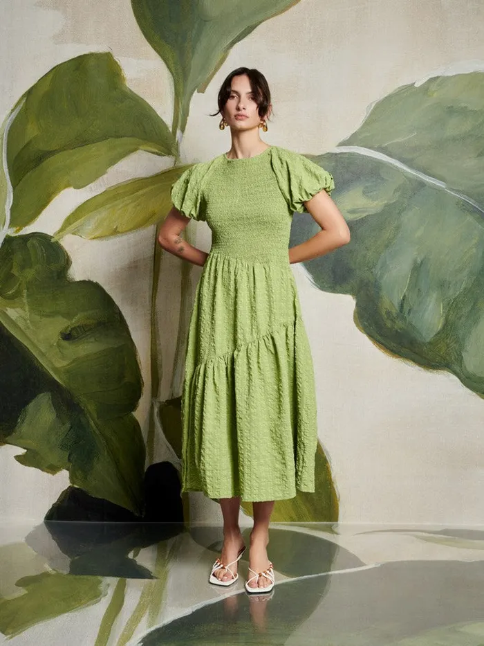Women Ghospell Lia Asymmetric Midi Dress Bright Green Sister Jane Dresses