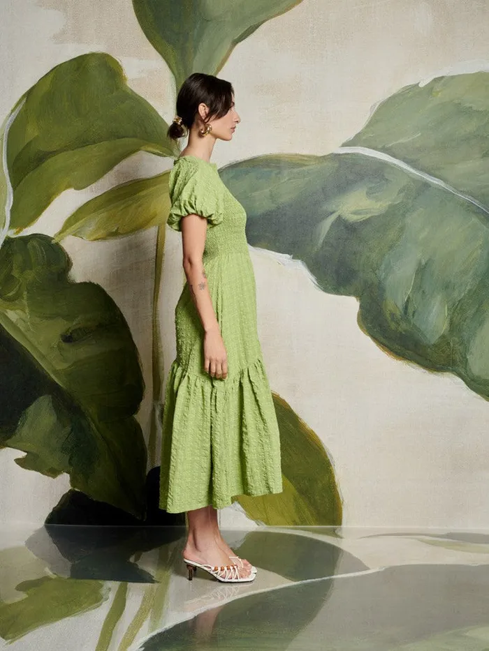 Women Ghospell Lia Asymmetric Midi Dress Bright Green Sister Jane Dresses