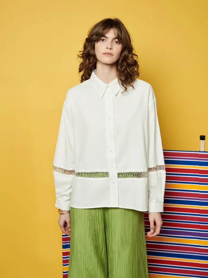 Women Ghospell Nat Oversized Beaded Shirt Pearled White Sister Jane Tops