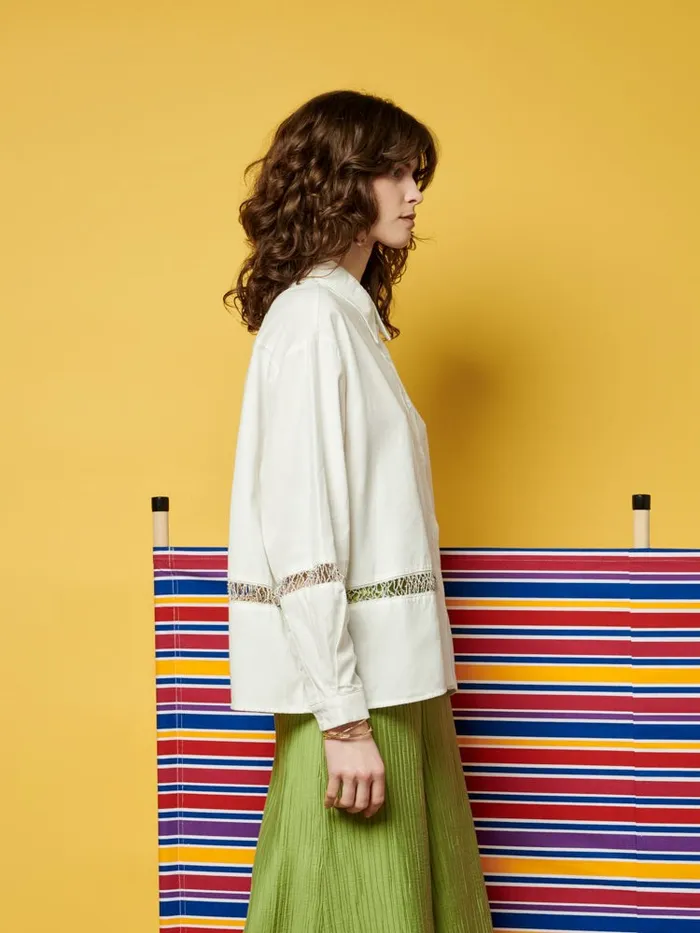 Women Ghospell Nat Oversized Beaded Shirt Pearled White Sister Jane Tops