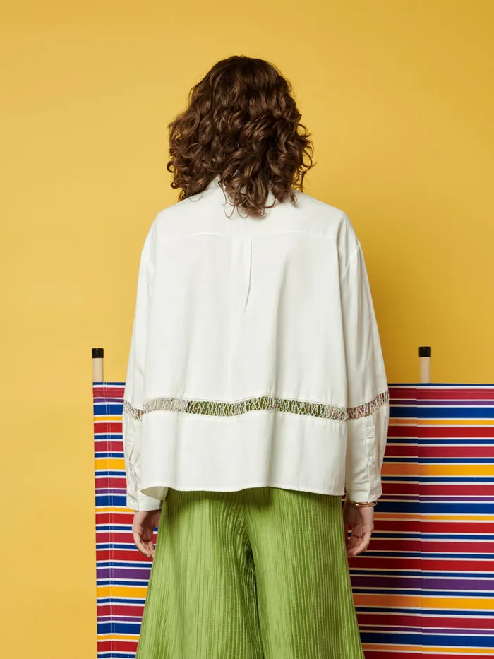 Women Ghospell Nat Oversized Beaded Shirt Pearled White Sister Jane Tops