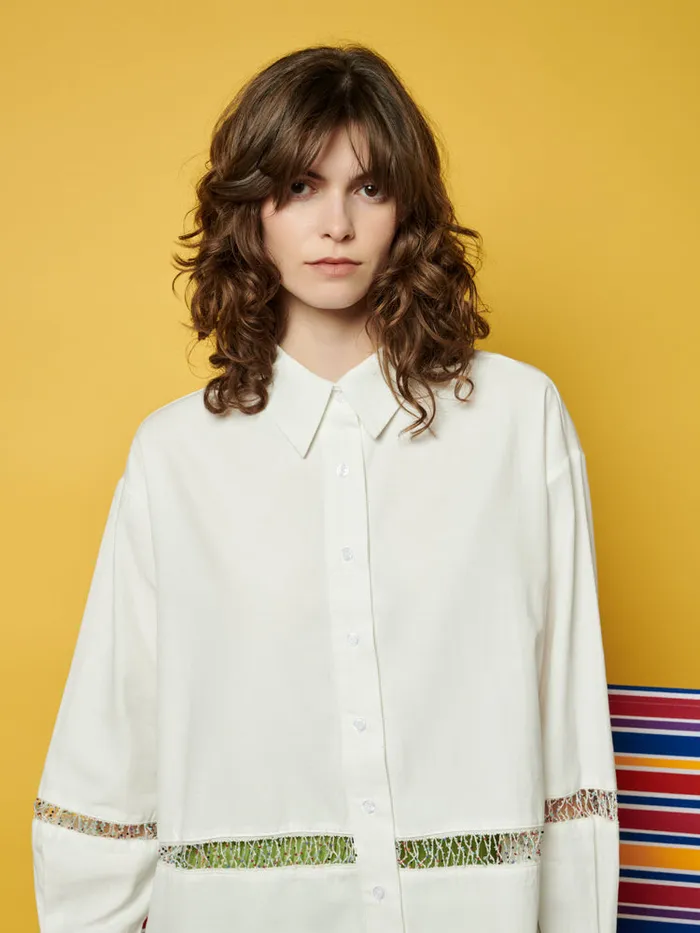 Women Ghospell Nat Oversized Beaded Shirt Pearled White Sister Jane Tops