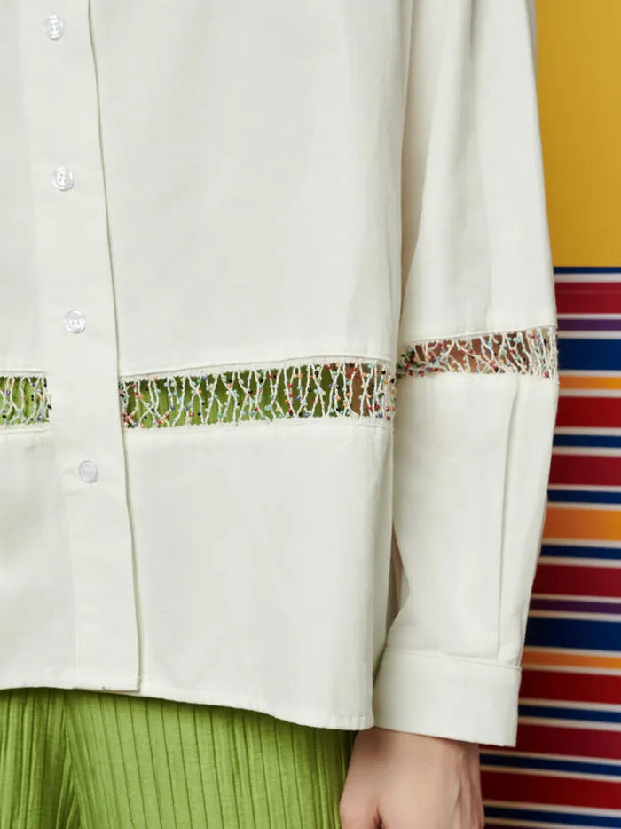 Women Ghospell Nat Oversized Beaded Shirt Pearled White Sister Jane Tops