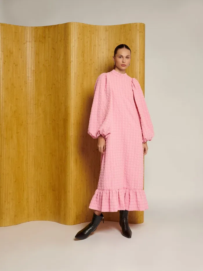 Women Ghospell Paula Seersucker Midi Dress Cerise Pink Sister Jane Dresses