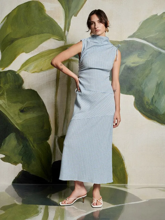 Women Ghospell Sana Gingham Midi Dress Checked Blue Sister Jane Dresses