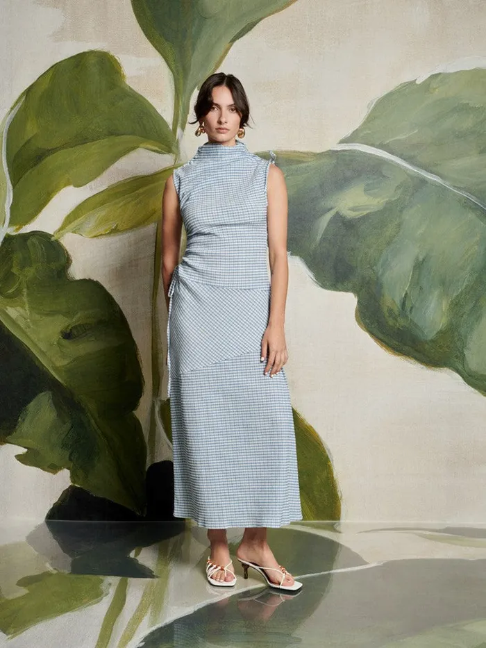 Women Ghospell Sana Gingham Midi Dress Checked Blue Sister Jane Dresses