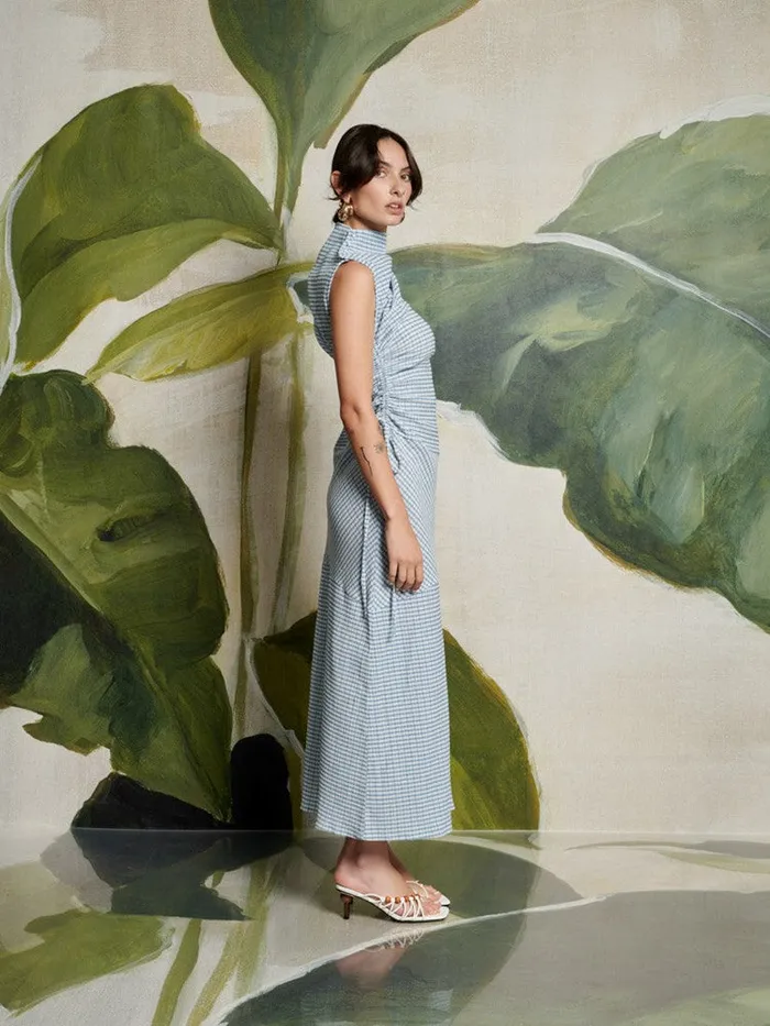Women Ghospell Sana Gingham Midi Dress Checked Blue Sister Jane Dresses