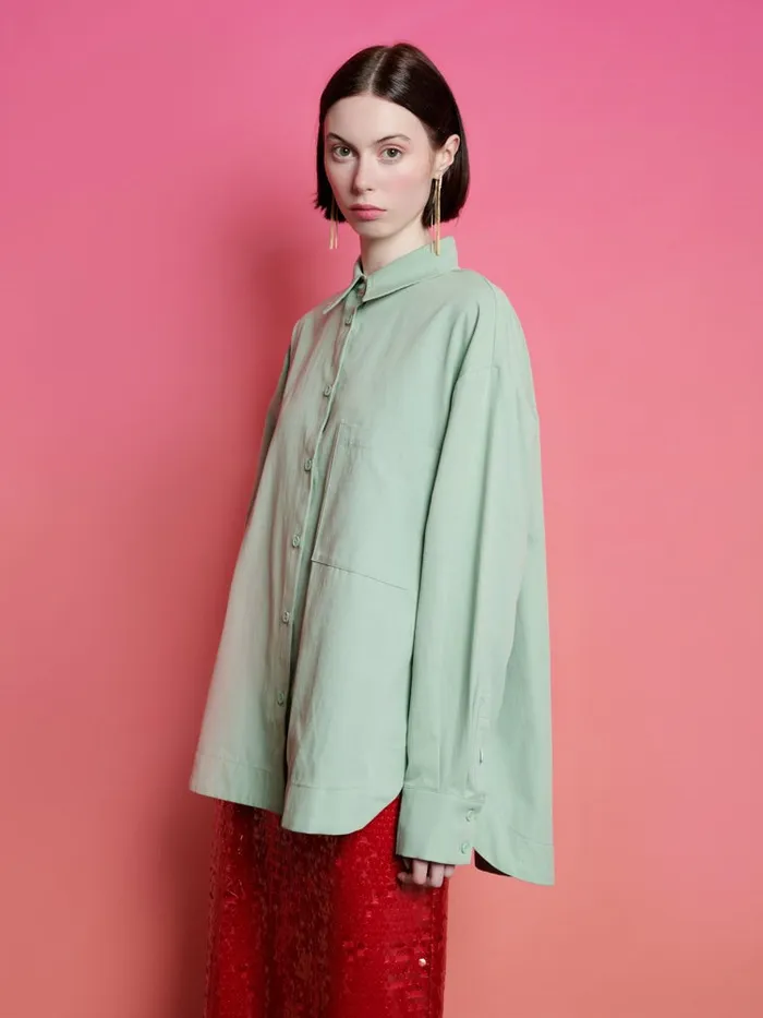 Women Ghospell Swayer Oversized Shirt Office Green Sister Jane Tops