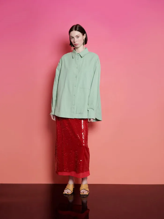 Women Ghospell Swayer Oversized Shirt Office Green Sister Jane Tops