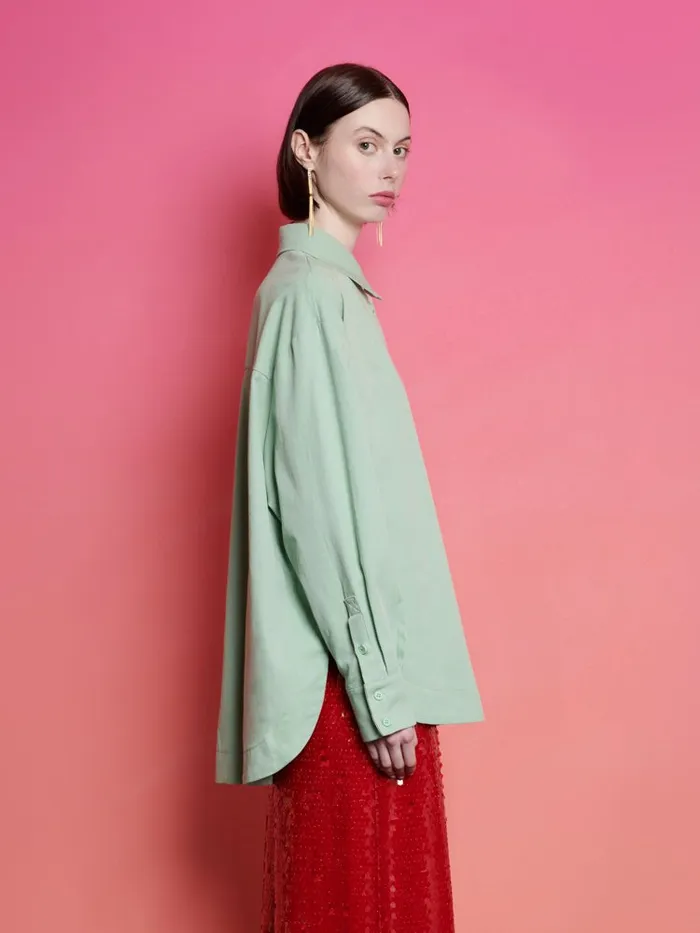 Women Ghospell Swayer Oversized Shirt Office Green Sister Jane Tops