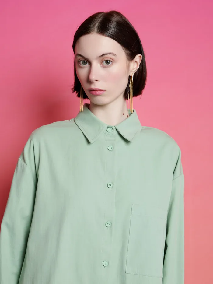 Women Ghospell Swayer Oversized Shirt Office Green Sister Jane Tops