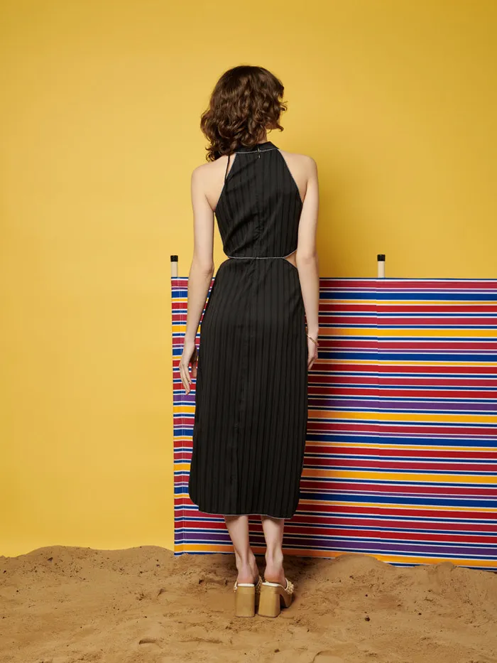 Women Ghospell Sylvie Stripe Cut Out Midi Dress Ink Black Sister Jane Dresses