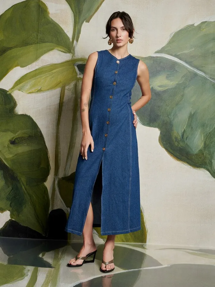 Women Ghospell Teo Denim Midi Dress Indigo Blue Sister Jane Dresses