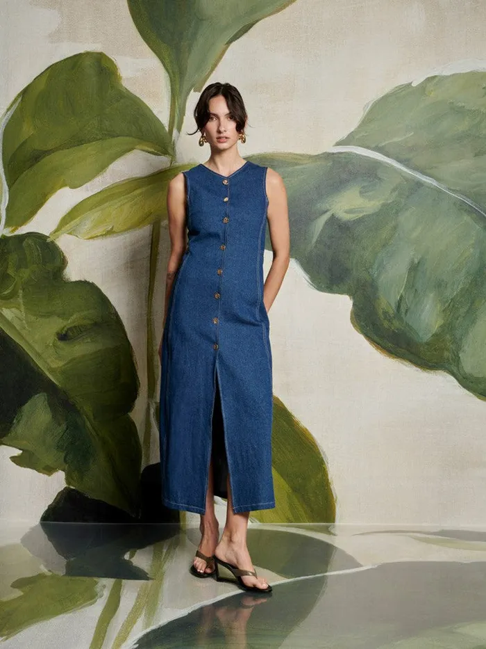 Women Ghospell Teo Denim Midi Dress Indigo Blue Sister Jane Dresses