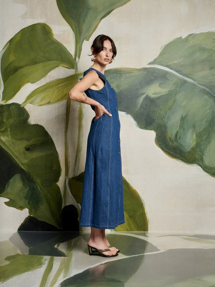 Women Ghospell Teo Denim Midi Dress Indigo Blue Sister Jane Dresses