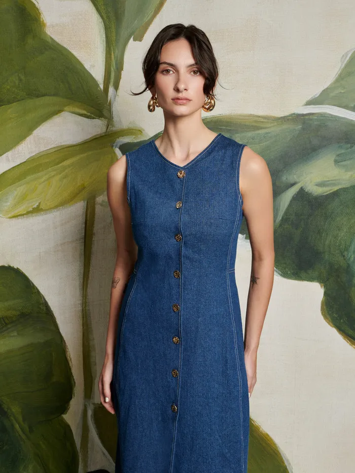 Women Ghospell Teo Denim Midi Dress Indigo Blue Sister Jane Dresses