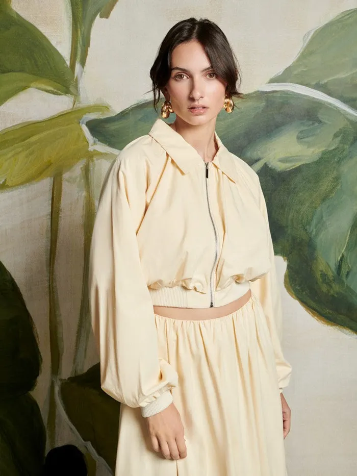 Women Ghospell Vanessa Cropped Bomber Jacket Pastel Yellow Sister Jane Jackets