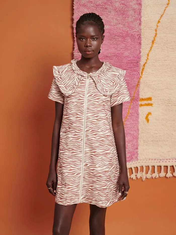 Women Ghospell Zoya Zebra Mini Dress Tan Brown Sister Jane Dresses