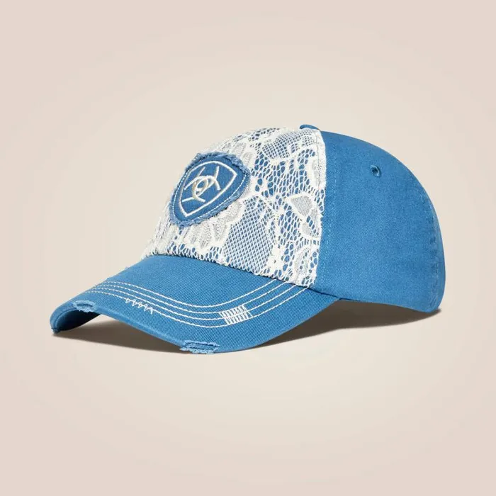 Women Hats and Caps Ariat Lace Logo Velcro Back Cap Blue
