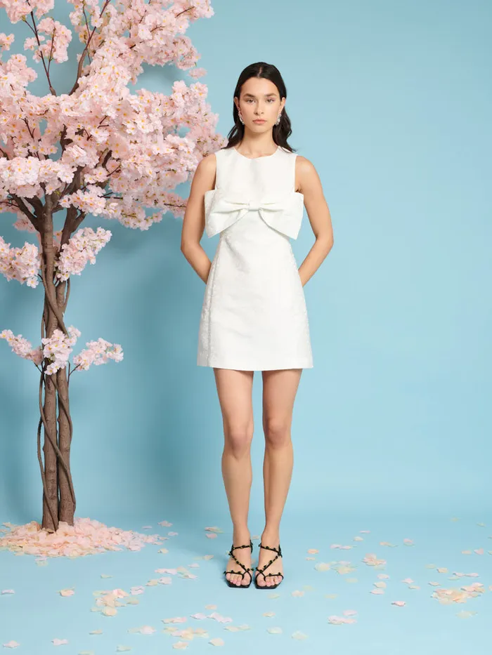 Women Heartlines Jacquard Bow Dress Pearled Ivory Sister Jane Dresses
