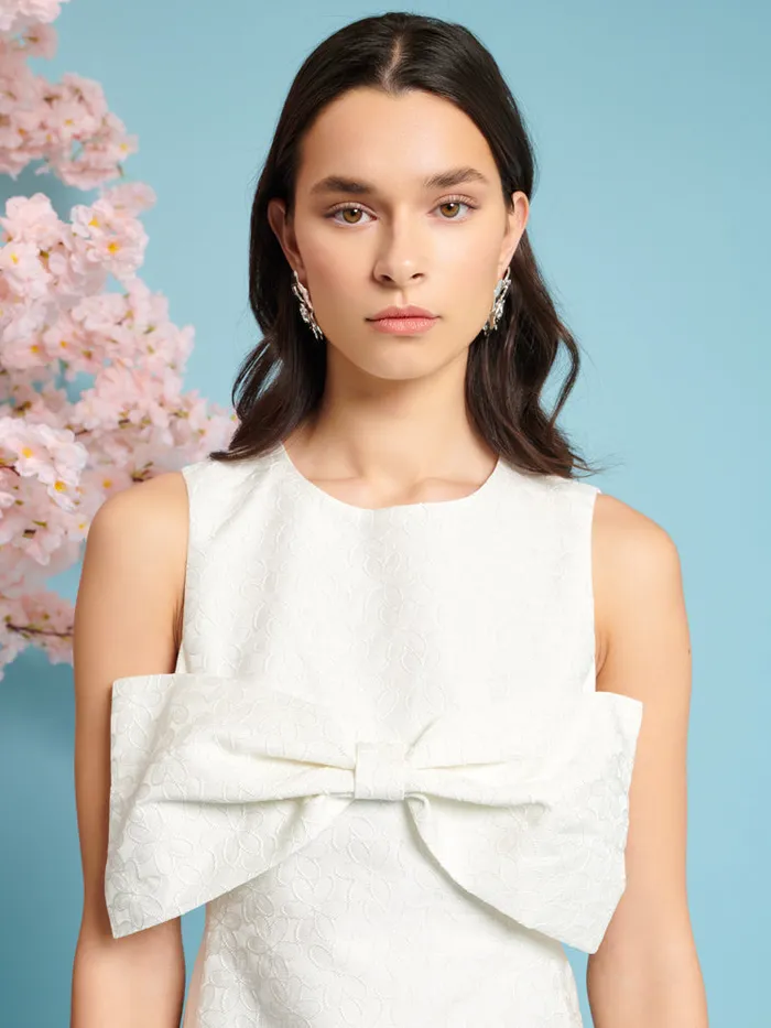 Women Heartlines Jacquard Bow Dress Pearled Ivory Sister Jane Dresses