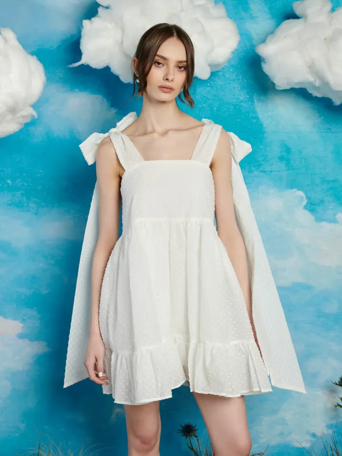 Women Horseback Bow Mini Dress Pearl White Sister Jane Dresses