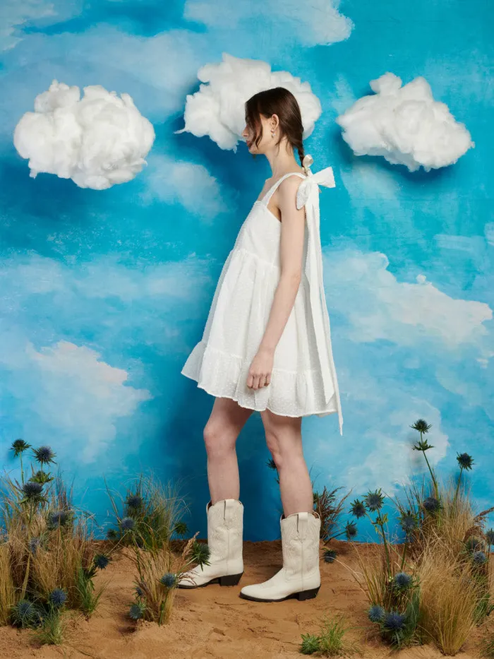 Women Horseback Bow Mini Dress Pearl White Sister Jane Dresses