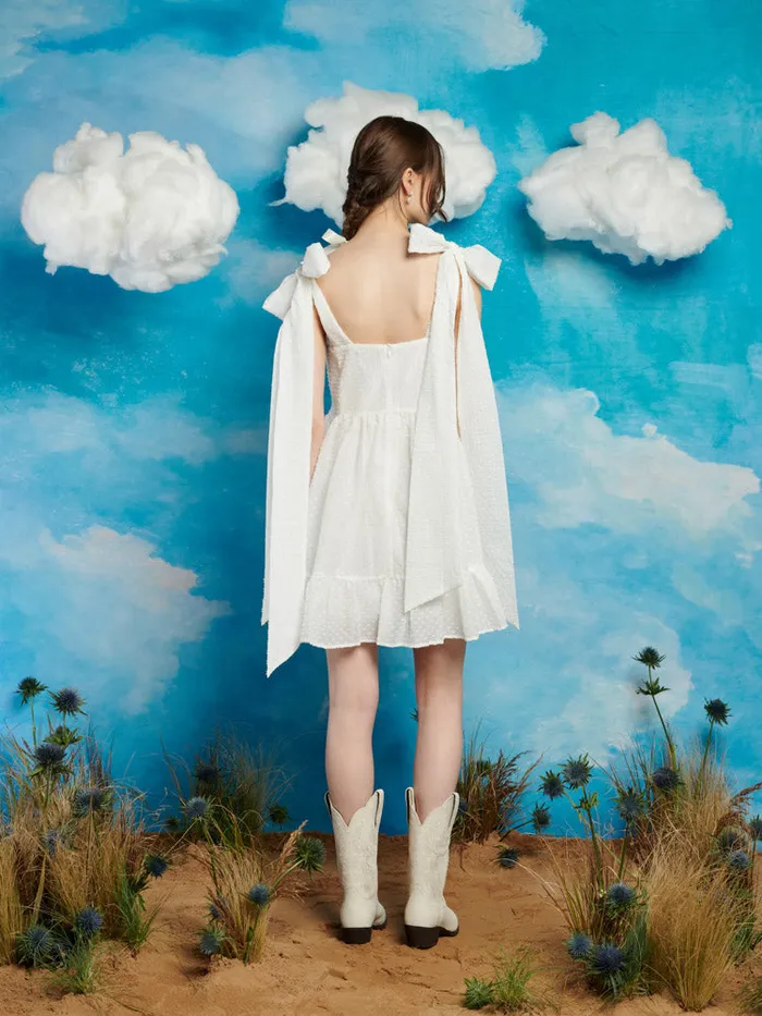 Women Horseback Bow Mini Dress Pearl White Sister Jane Dresses