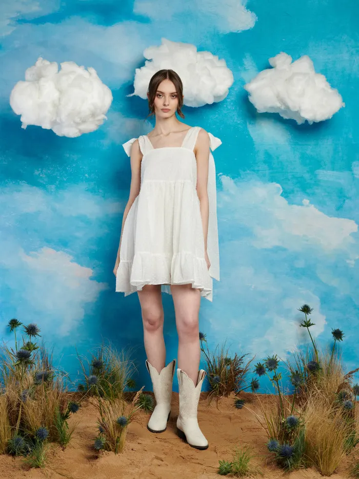 Women Horseback Bow Mini Dress Pearl White Sister Jane Dresses