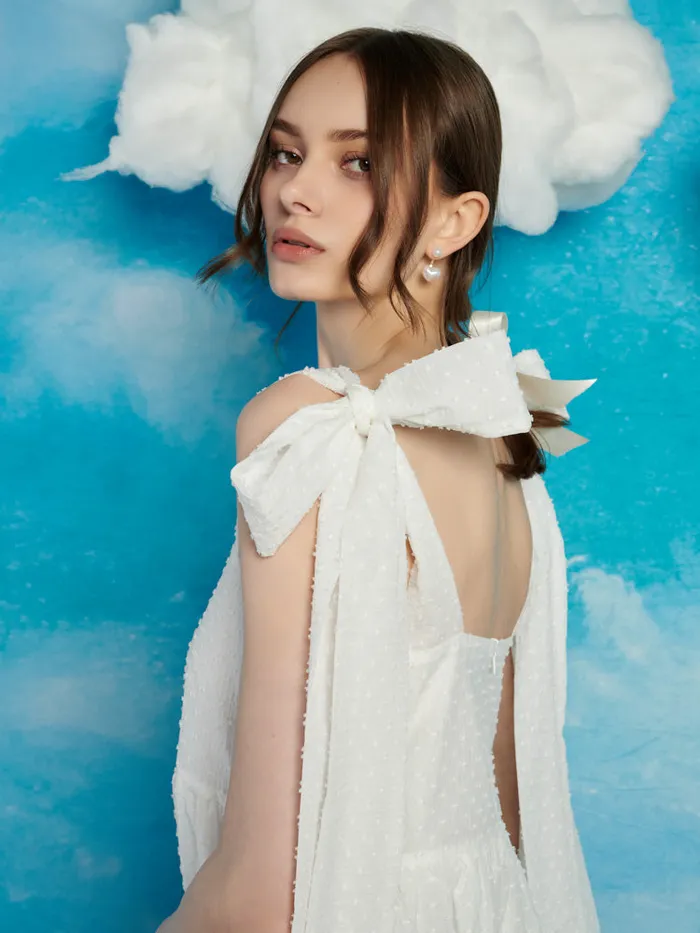 Women Horseback Bow Mini Dress Pearl White Sister Jane Dresses