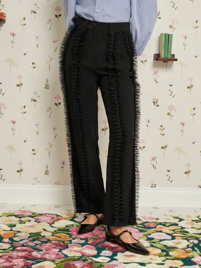 Women Inherit Ruffle Trousers Ebony Black Sister Jane Bottoms