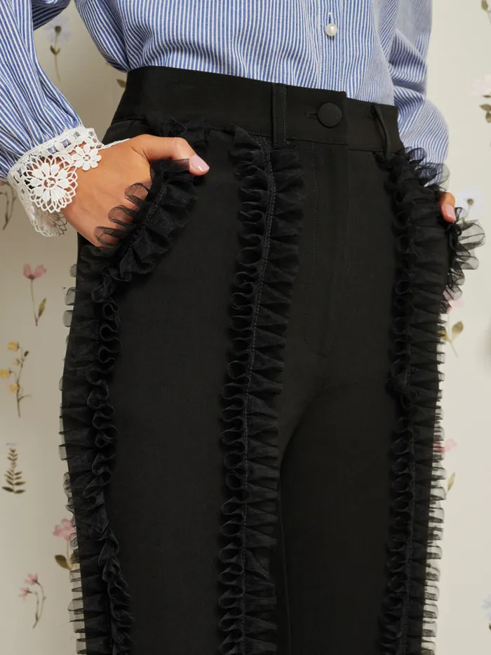 Women Inherit Ruffle Trousers Ebony Black Sister Jane Bottoms