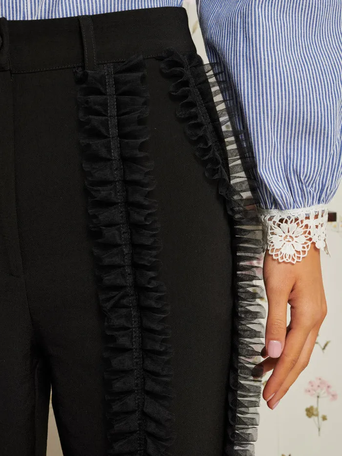 Women Inherit Ruffle Trousers Ebony Black Sister Jane Bottoms