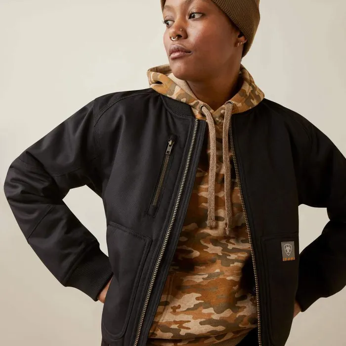 Women Jackets and Vests Ariat Rebar DuraCanvas Bomber Jacket Black Women Jackets and Vests Ariat Rebar DuraCanvas Bomber Jacket Black