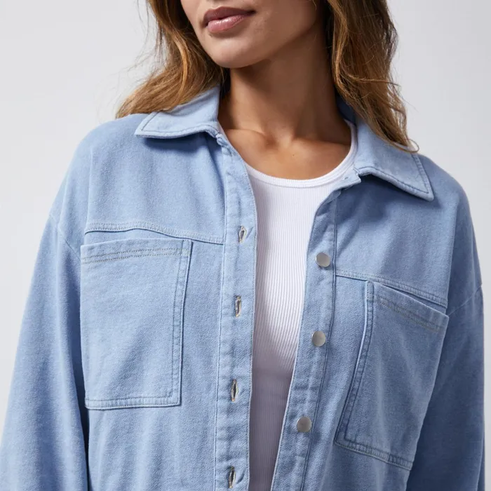 Women Jackets MONROW Indigo French Terry Denim Jacket Light Wash