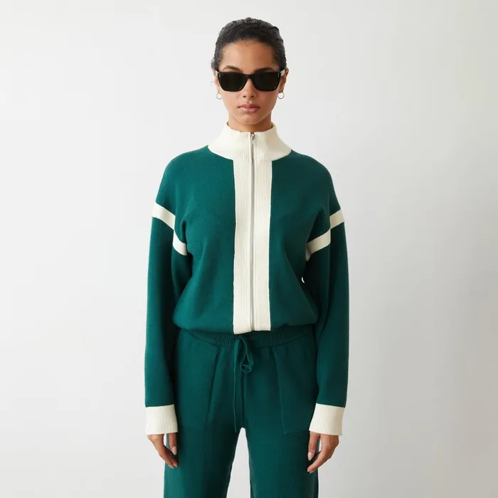 Women Jackets MONROW Soft Knit Color Block Jacket Evergreen