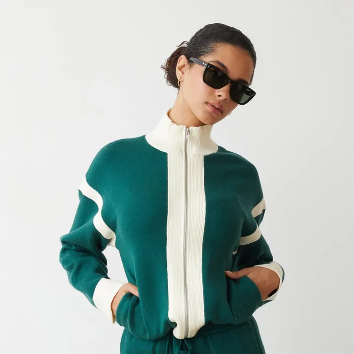 Women Jackets MONROW Soft Knit Color Block Jacket Evergreen