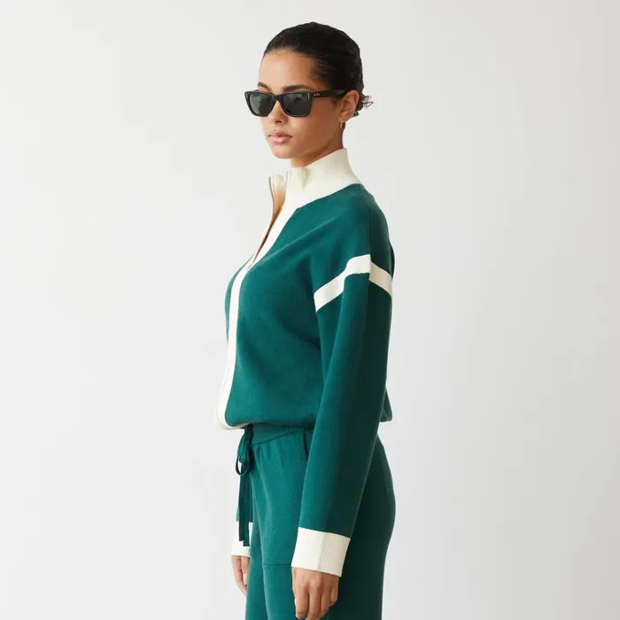 Women Jackets MONROW Soft Knit Color Block Jacket Evergreen